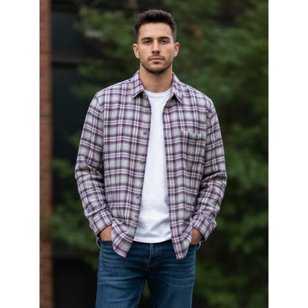 Grayers Heritage Flannels Men's Heavyweight Shirt Sz L 100% Cotton Grey Plaid